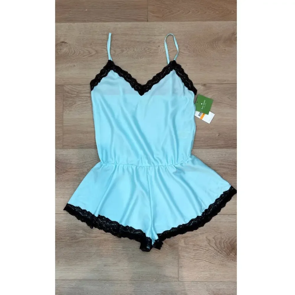 Kate Spade Dream A Little Dream Romper Teal Lace Trim Size Small NWT